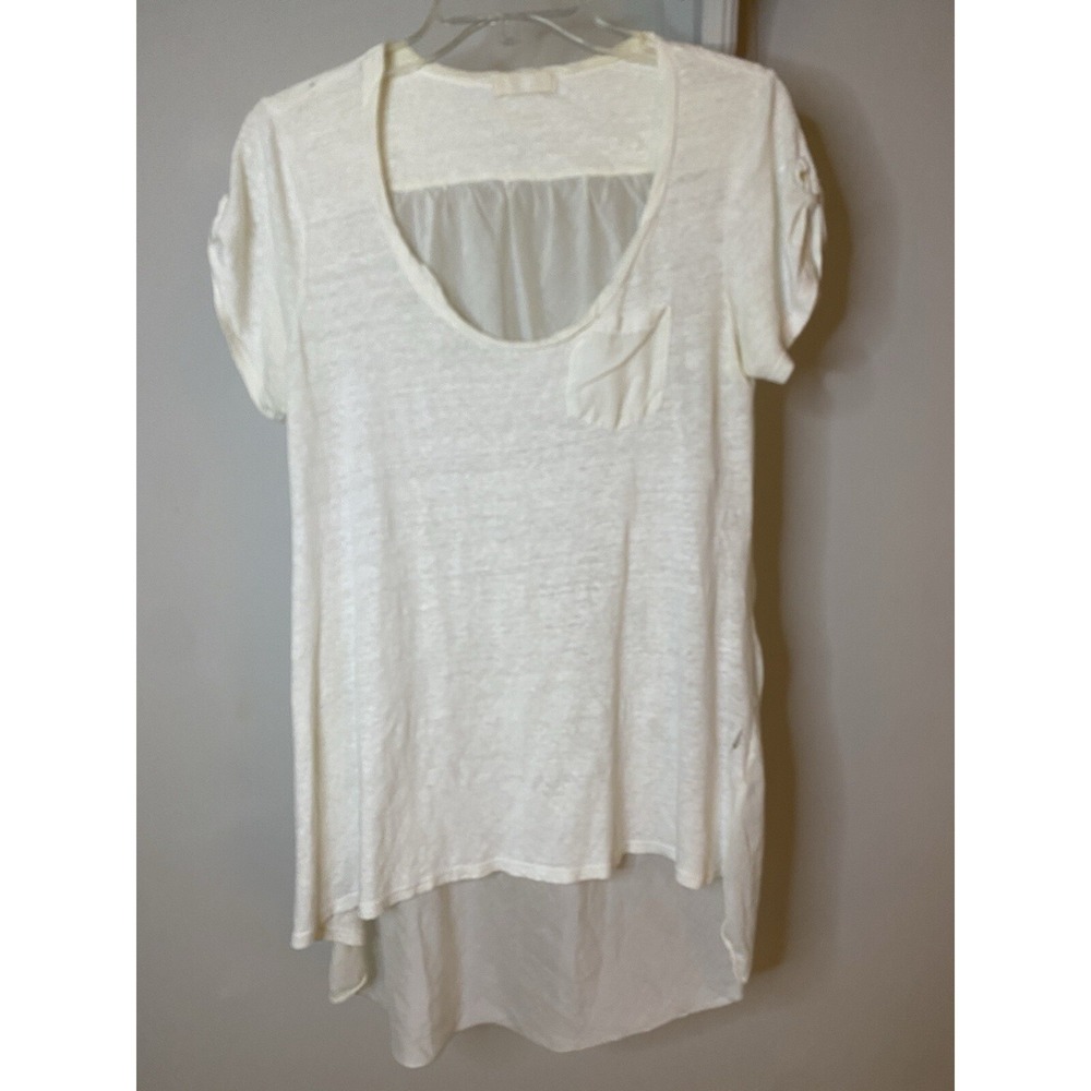 CP SHADES Ivory T Shirt Slub Knit Woven Back M